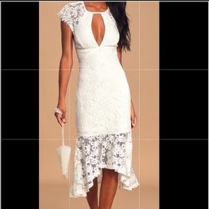 White Lace Trumpet Midi Bridal/Engagement Dress